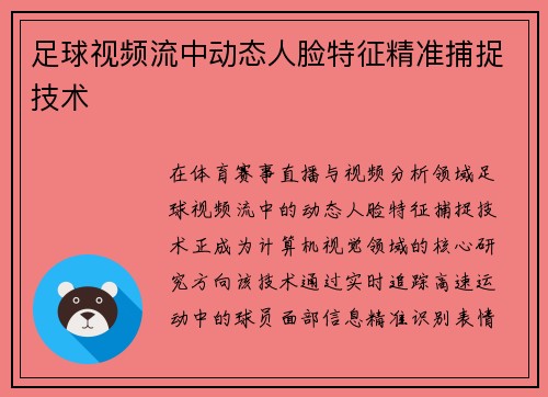 足球视频流中动态人脸特征精准捕捉技术