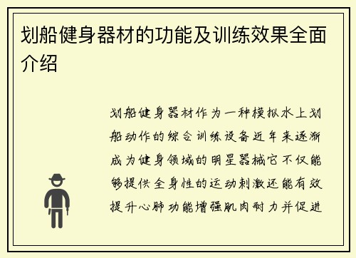 划船健身器材的功能及训练效果全面介绍
