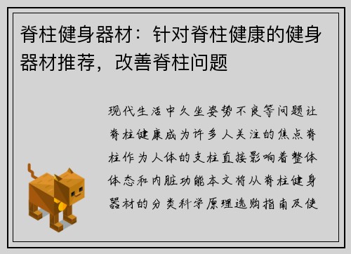 脊柱健身器材：针对脊柱健康的健身器材推荐，改善脊柱问题